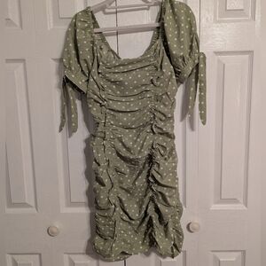 NWOT Lumiere Polka Dot Ruched Green Dress Size Medium